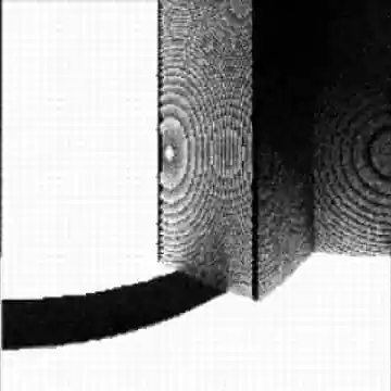 プロジェクトによって生成された画像。白い床の上に、黒いTの字型の四角い物体が、立っている。画像は横に歪んでいる。